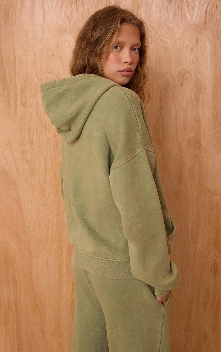 Pretty Little Thing Sage Acid Wash Full Zip Hoodie
