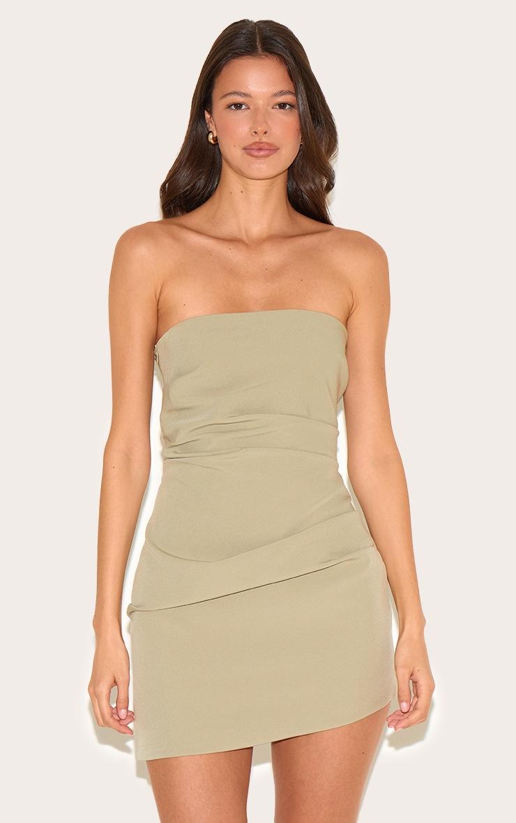 Pretty Little Thing Sage Bandeau Ruched Mini Dress