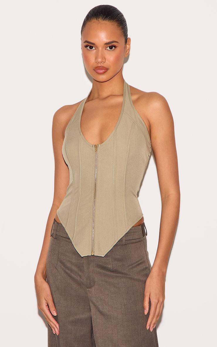 Pretty Little Thing Sage Boned Dip Hem Corset