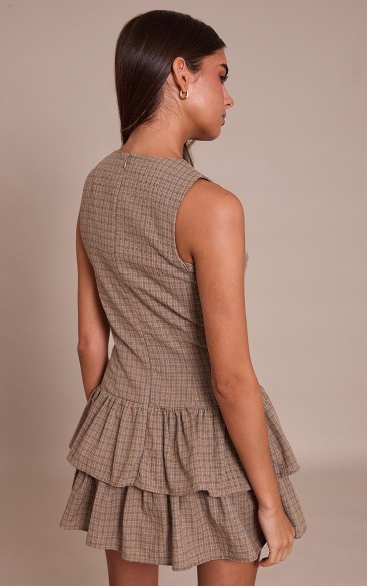 Pretty Little Thing Sage Check Tiered Shift Dress
