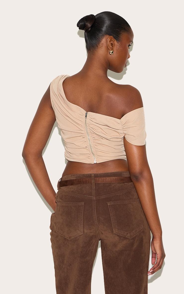Pretty Little Thing Sand Asymmetric Bardot Top