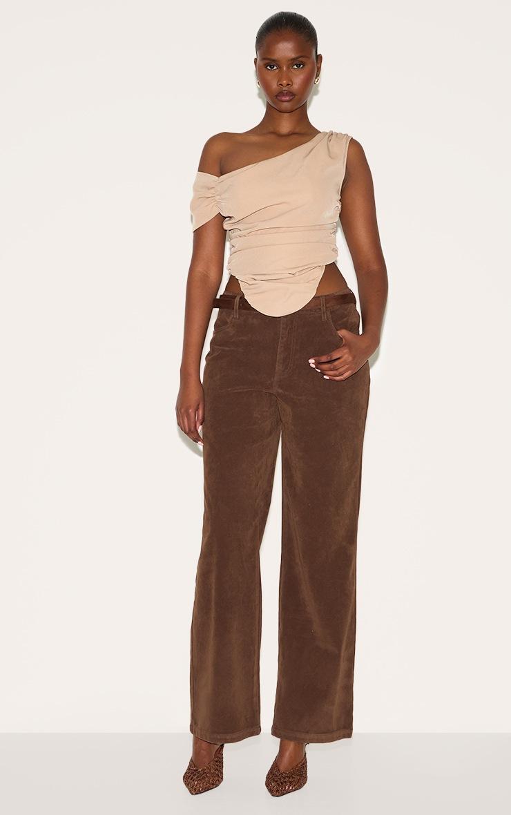 Pretty Little Thing Sand Asymmetric Bardot Top