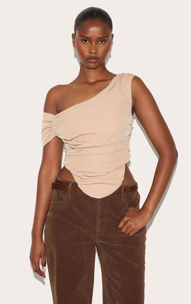 Pretty Little Thing Sand Asymmetric Bardot Top