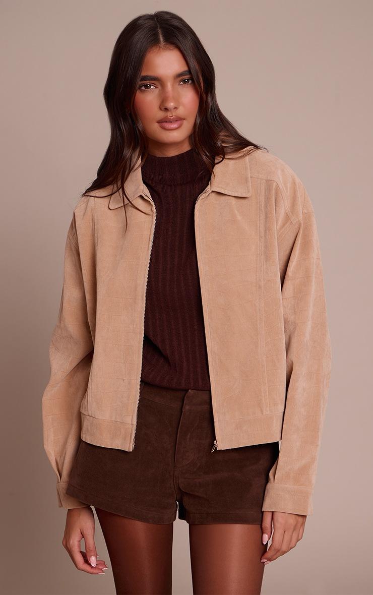 Pretty Little Thing Sand Croc Suede Bomber Jacket