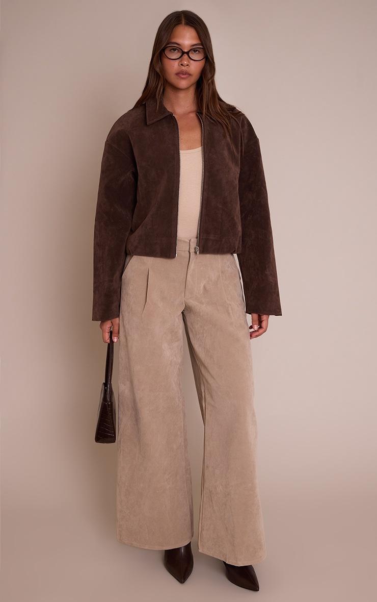 Pretty Little Thing Sand Faux Suede Wide Leg Pants