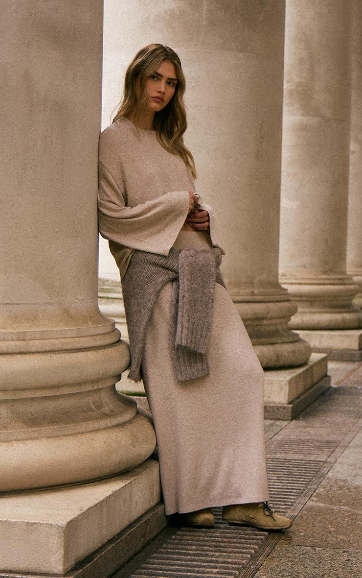 Pretty Little Thing Sand Marl Soft Knit Maxi Skirt