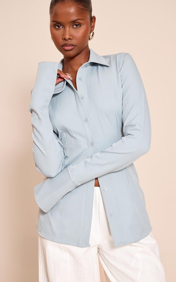 Pretty Little Thing Sky Blue Woven Fitted Shirt