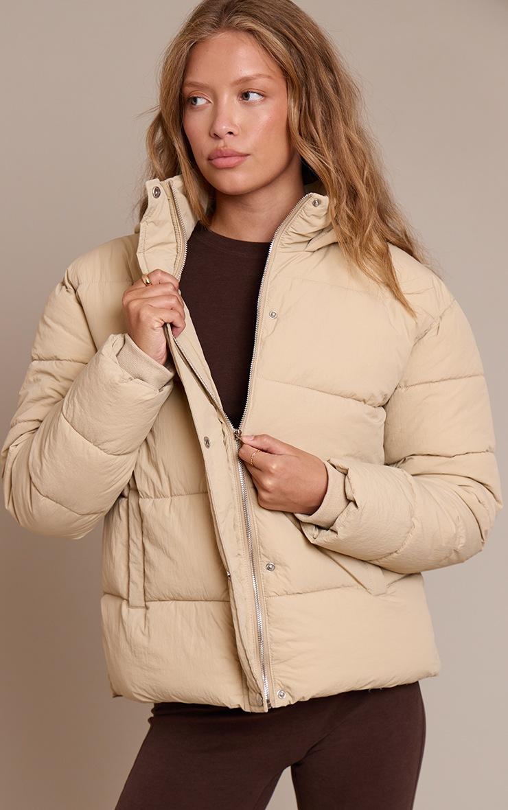 Pretty Little Thing Stone Hooded Puffer Jacket