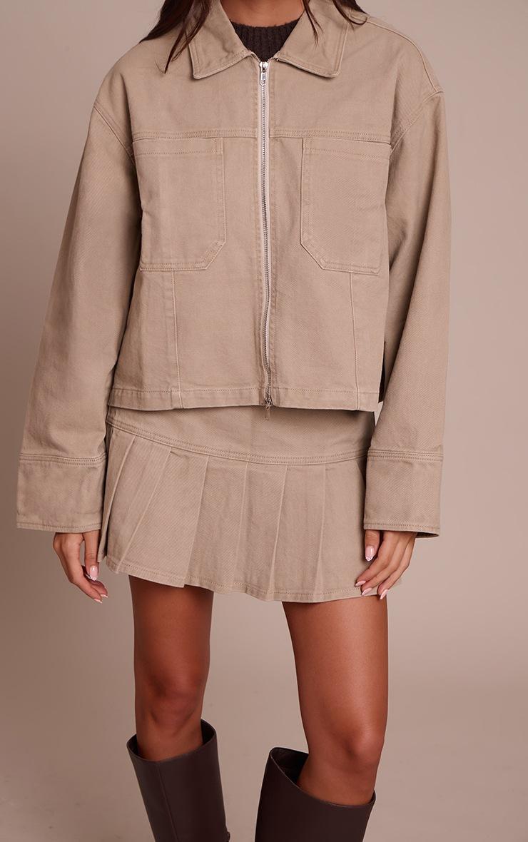 Pretty Little Thing Stone Pleated Denim Mini Skirt