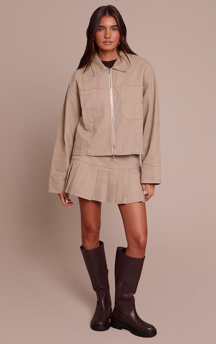 Pretty Little Thing Stone Pleated Denim Mini Skirt