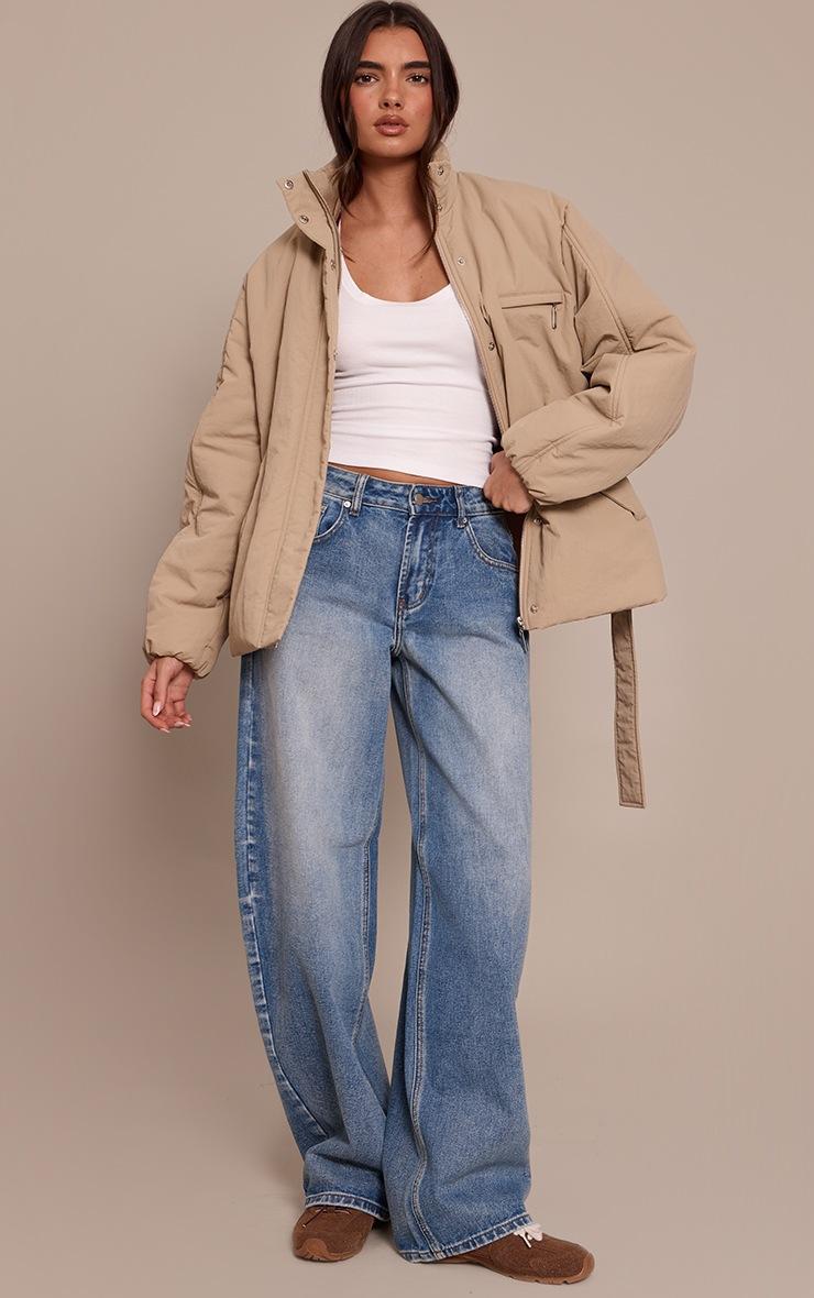 Pretty Little Thing Stone Tie Waist Quilted Coat