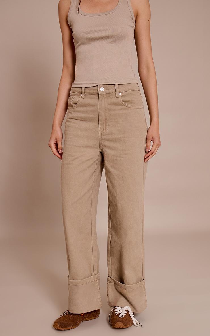 Pretty Little Thing Stone Turn Up Hem Jeans