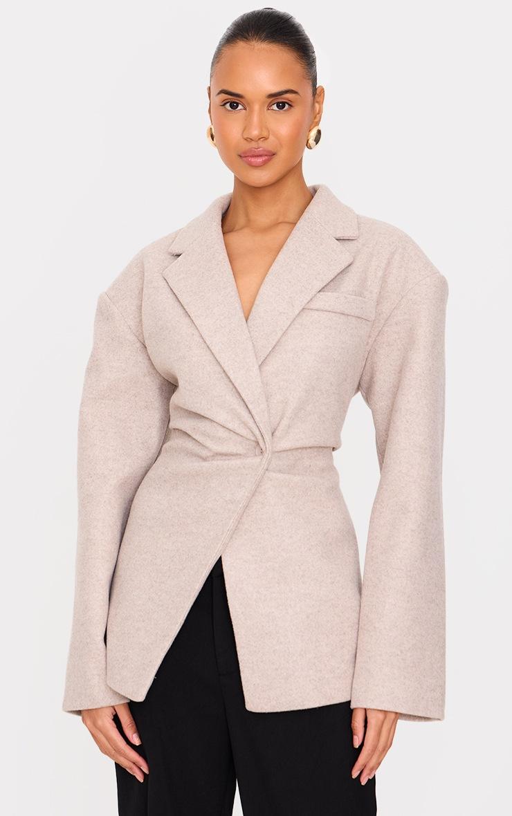 Pretty Little Thing Stone Wool Look Cinched Blazer