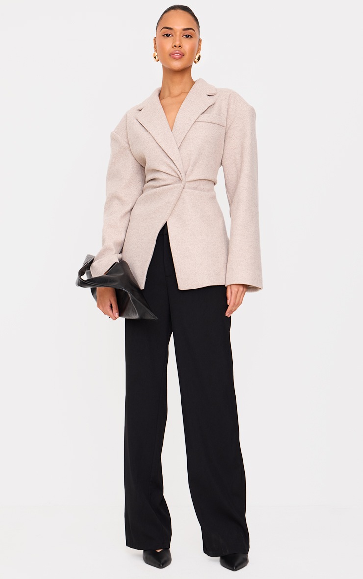 Pretty Little Thing Stone Wool Look Cinched Blazer