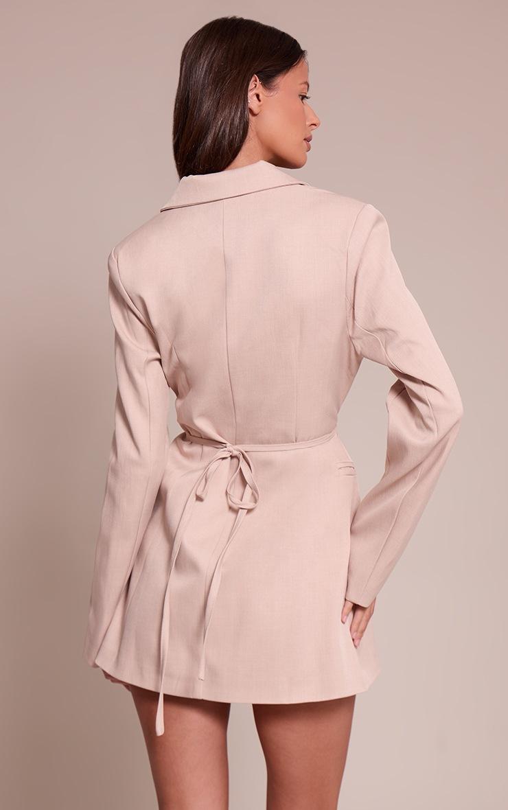 Pretty Little Thing Stone Woven Tie Blazer Dress