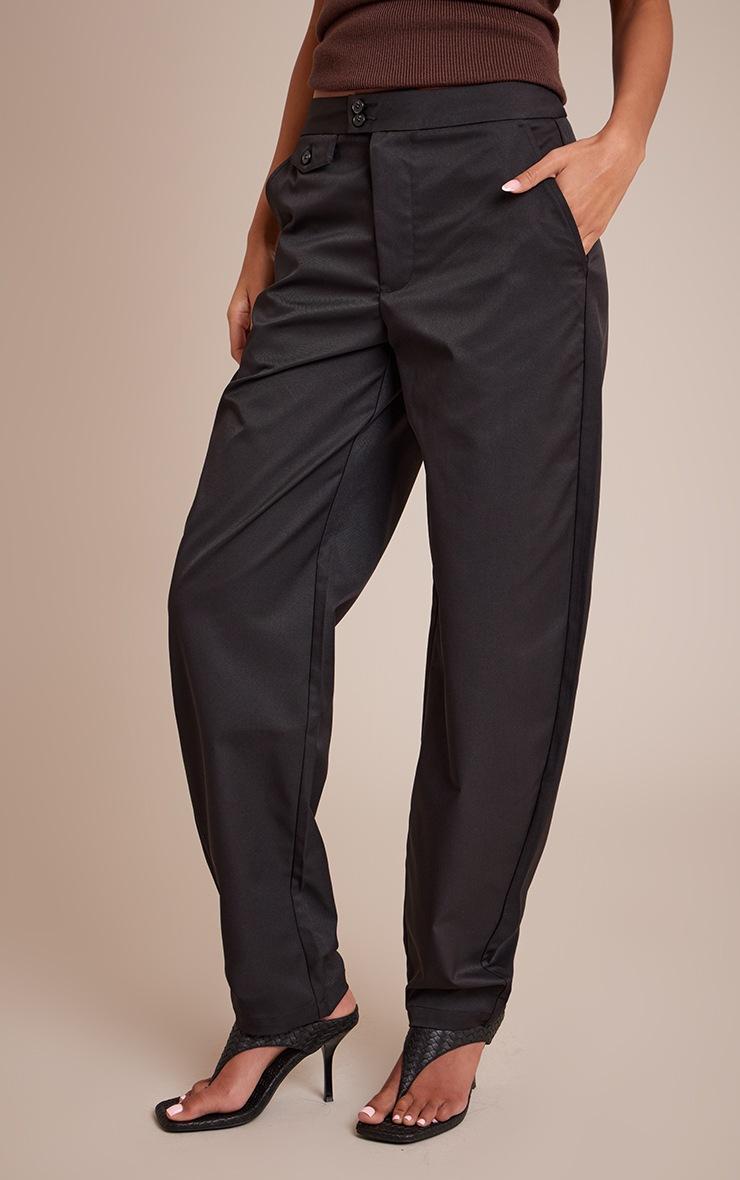 Pretty Little Thing Tall Black Woven Button Pants