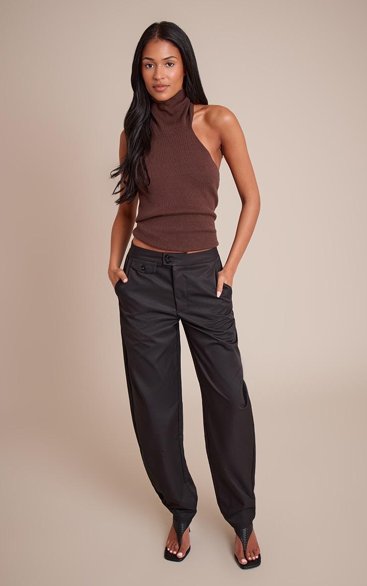 Pretty Little Thing Tall Black Woven Button Pants