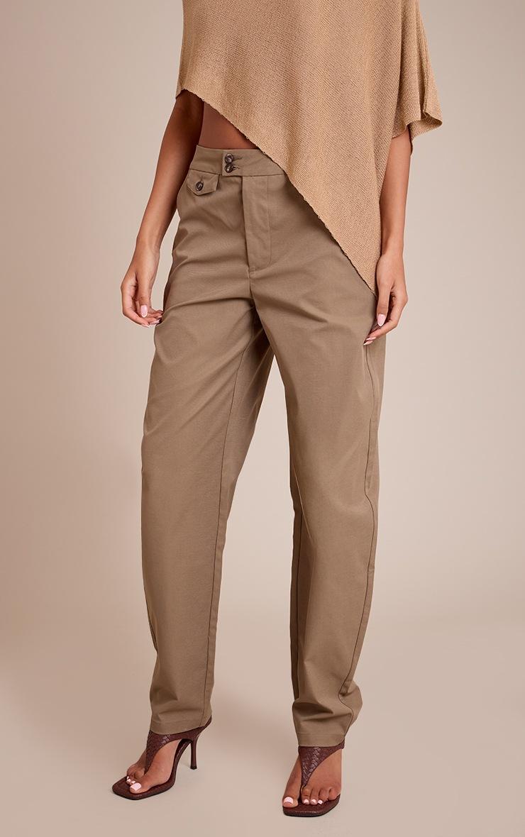 Pretty Little Thing Tall Khaki Woven Button Pants