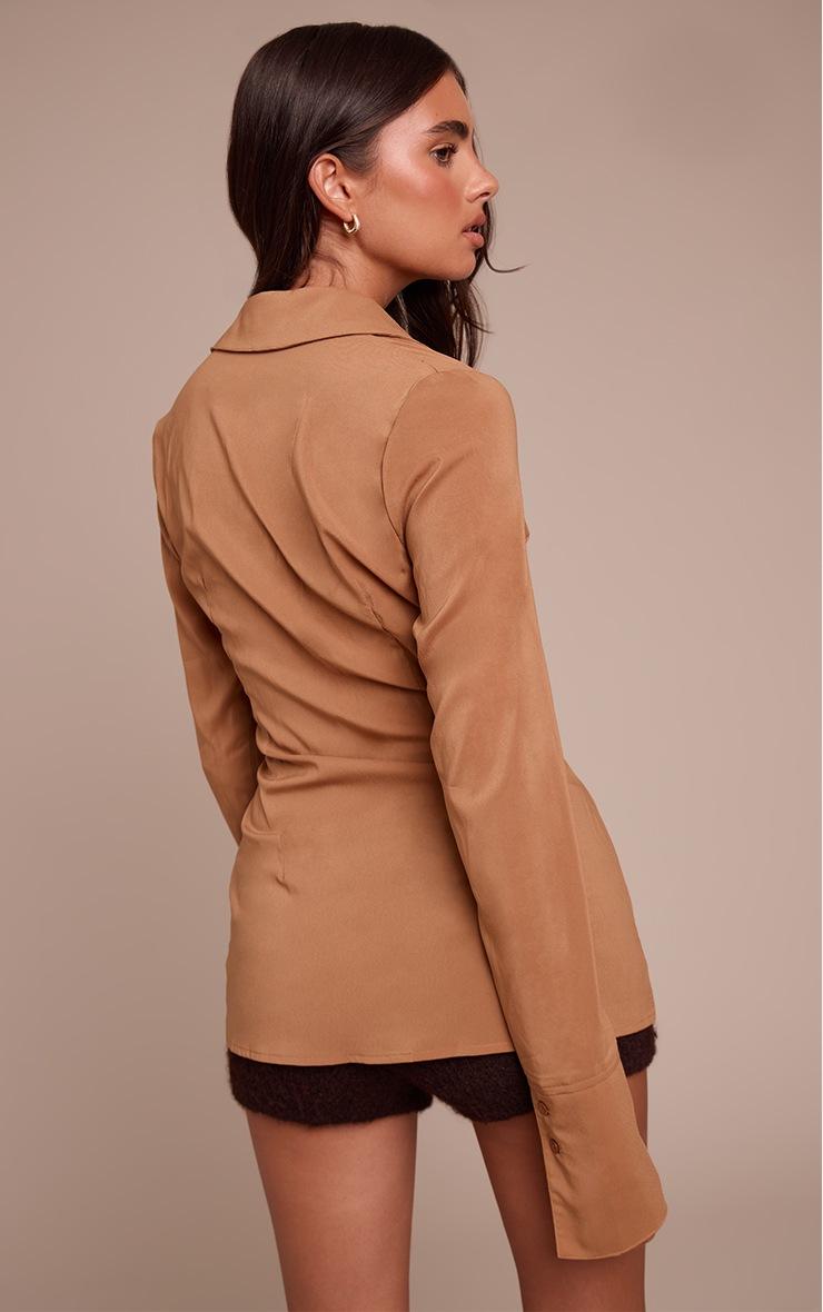 Pretty Little Thing Tan Chiffon Fitted Shirt
