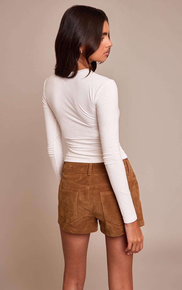 Pretty Little Thing Tan Suede Tailored Shorts
