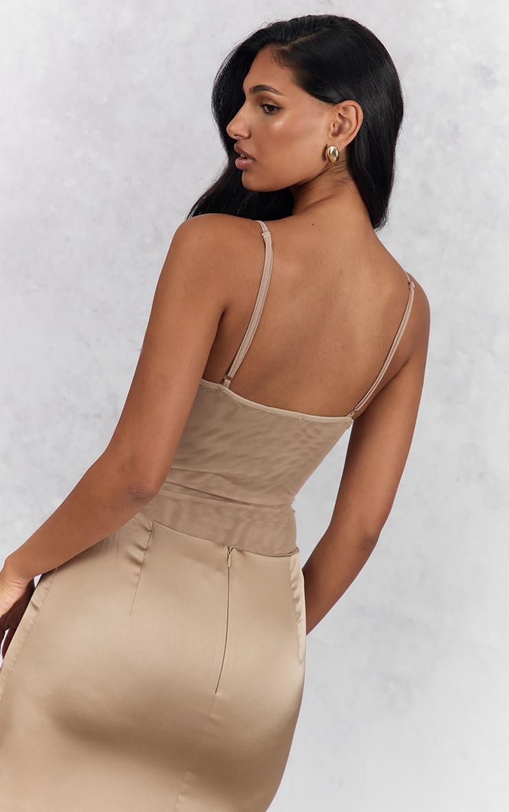 Pretty Little Thing Tan Twist Bust Mesh Bodysuit