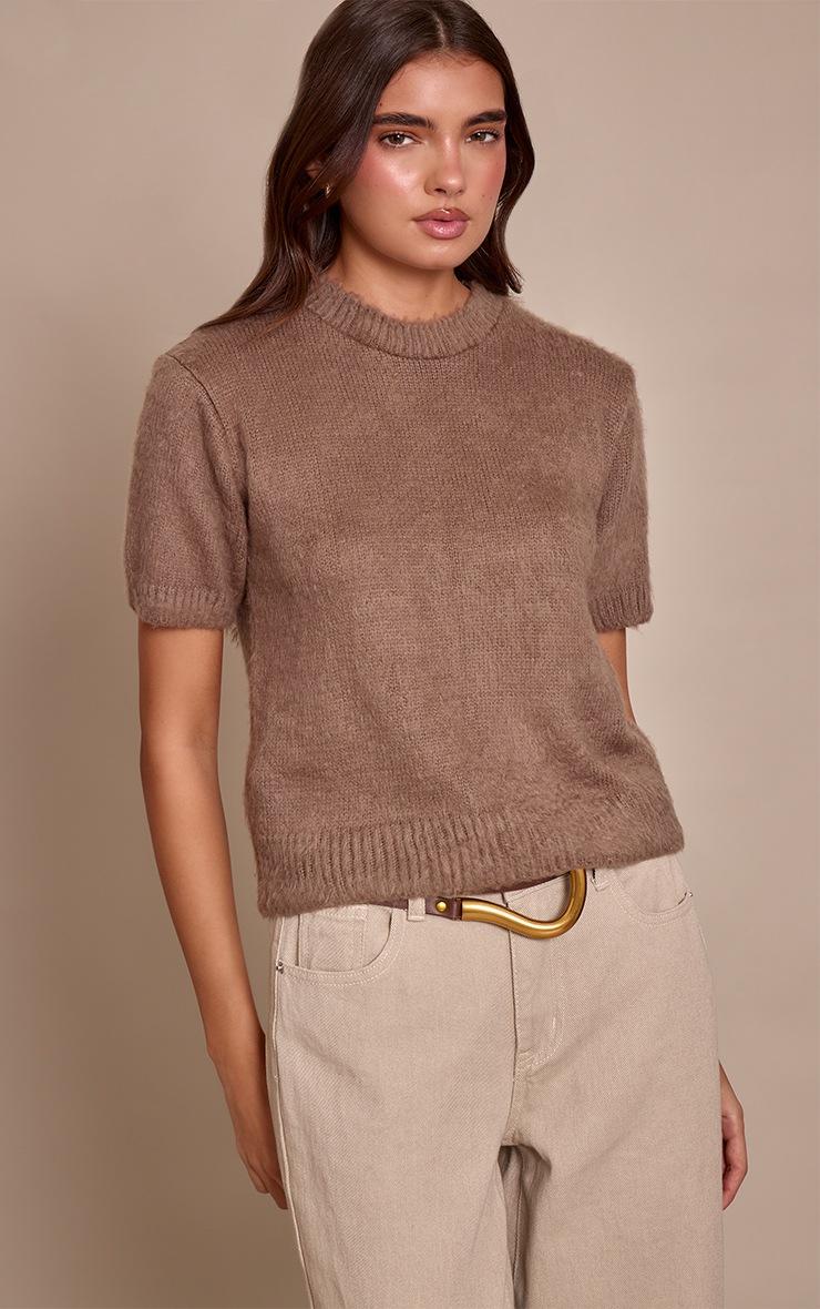 Pretty Little Thing Taupe Brushed Knit T-Shirt