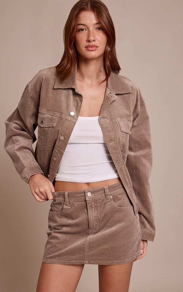 Pretty Little Thing Taupe Cord Denim Mini Skirt