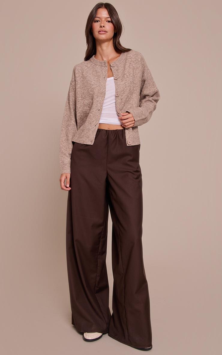 Pretty Little Thing Taupe Crew Neck Knit Cardigan