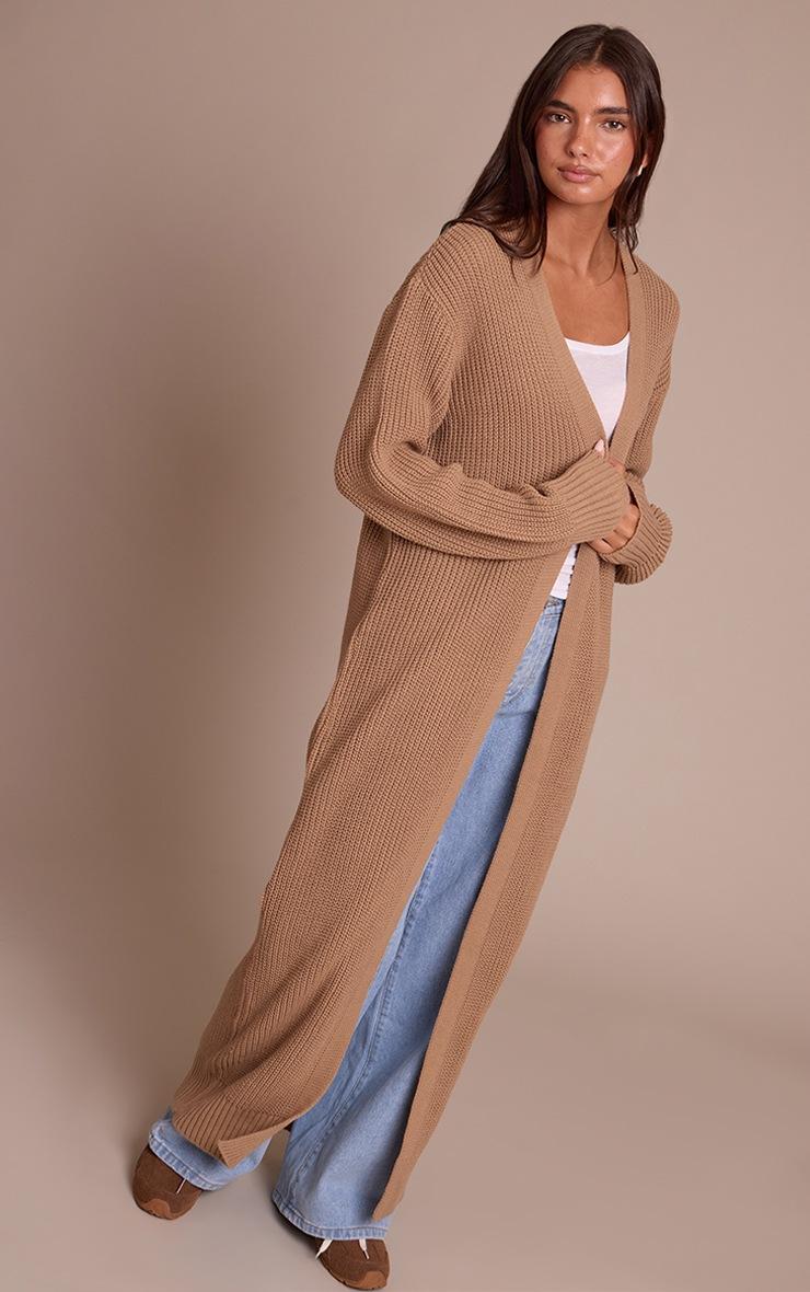 Pretty Little Thing Taupe Maxi Knitted Cardigan
