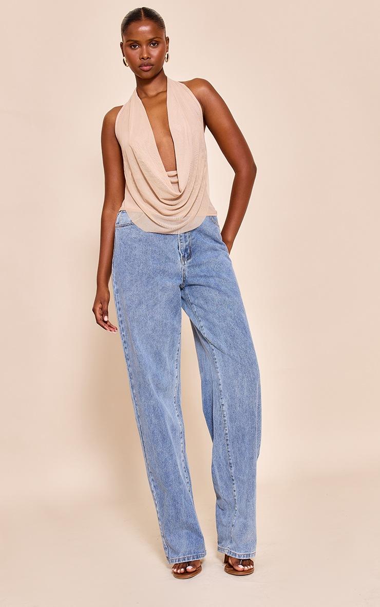 Pretty Little Thing Taupe Mesh Halter Neck Top