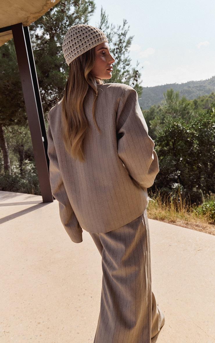 Pretty Little Thing Taupe Pinstripe Boxy Blazer