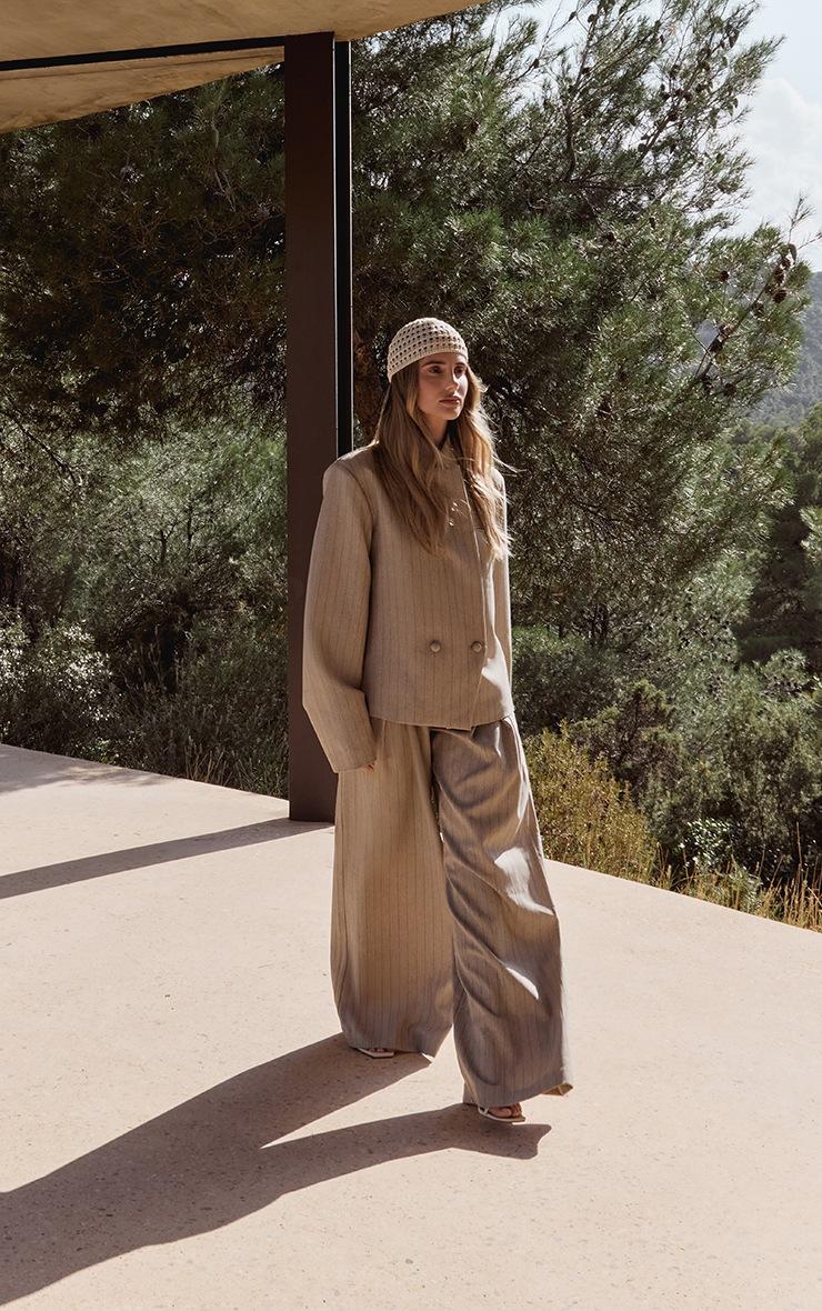 Pretty Little Thing Taupe Pinstripe Boxy Blazer