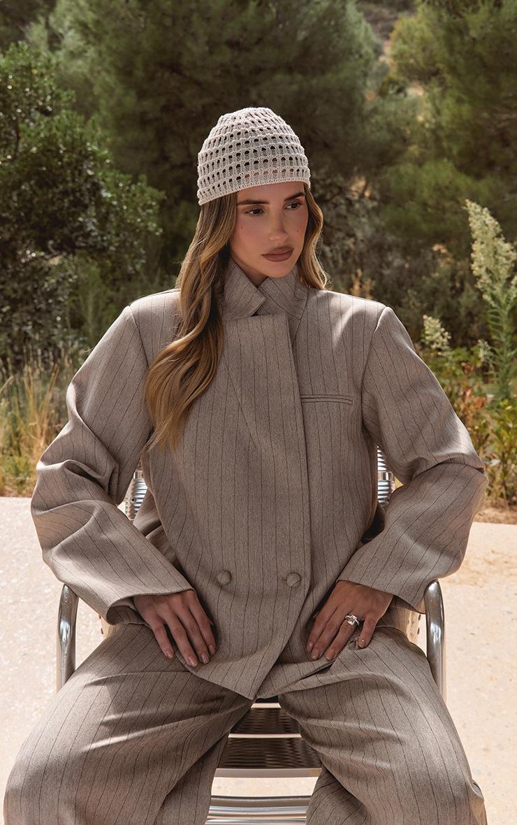 Pretty Little Thing Taupe Pinstripe Boxy Blazer