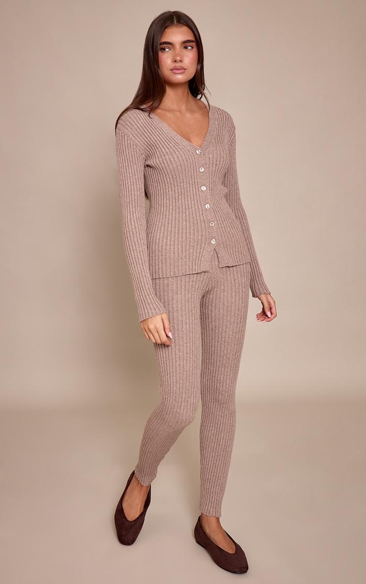 Pretty Little Thing Taupe Ribbed Knitted Legging