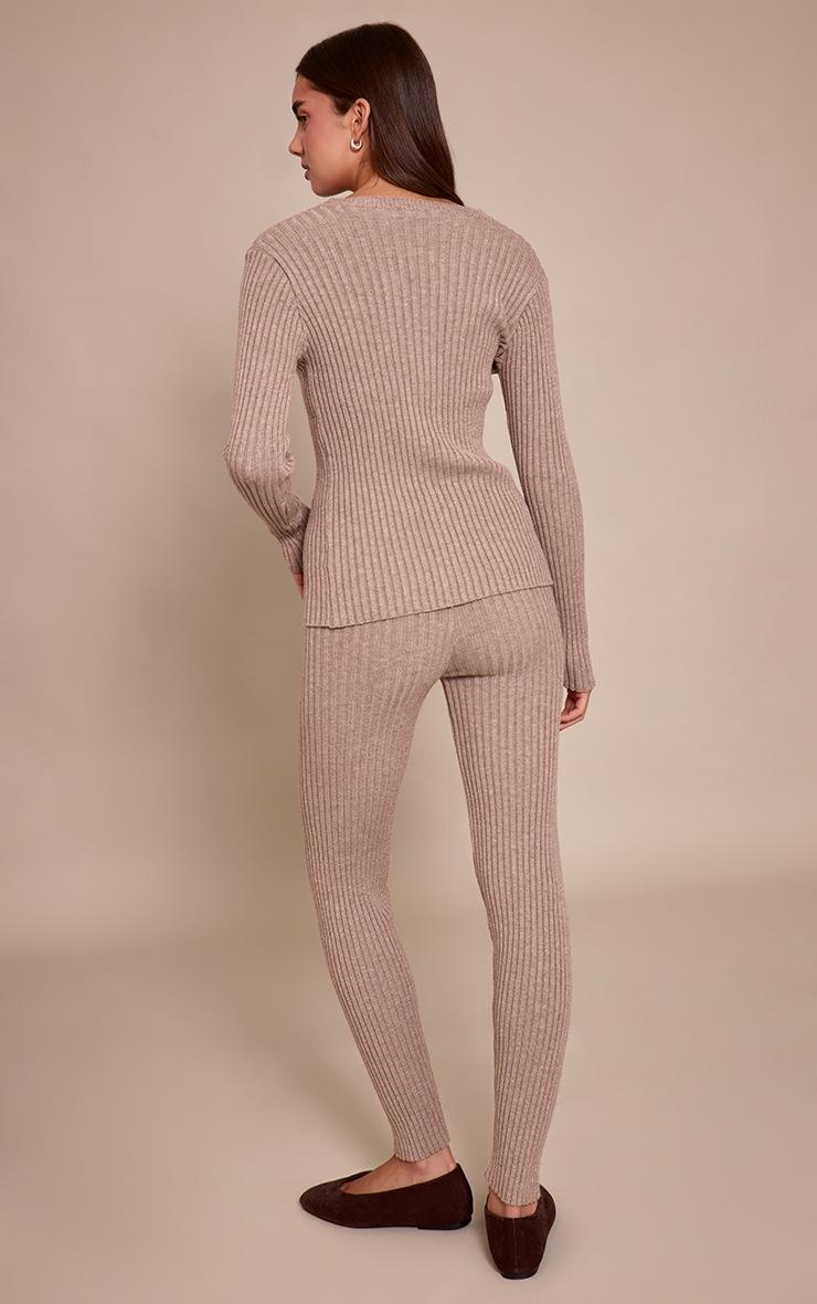 Pretty Little Thing Taupe Ribbed Knitted Legging