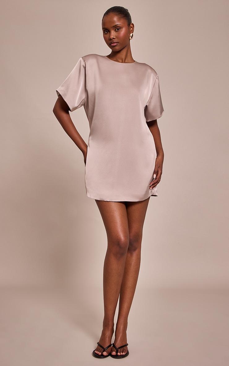 Pretty Little Thing Taupe Satin T Shirt Dress