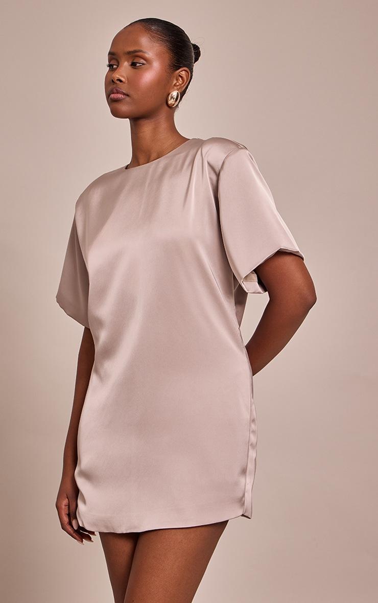 Pretty Little Thing Taupe Satin T Shirt Dress