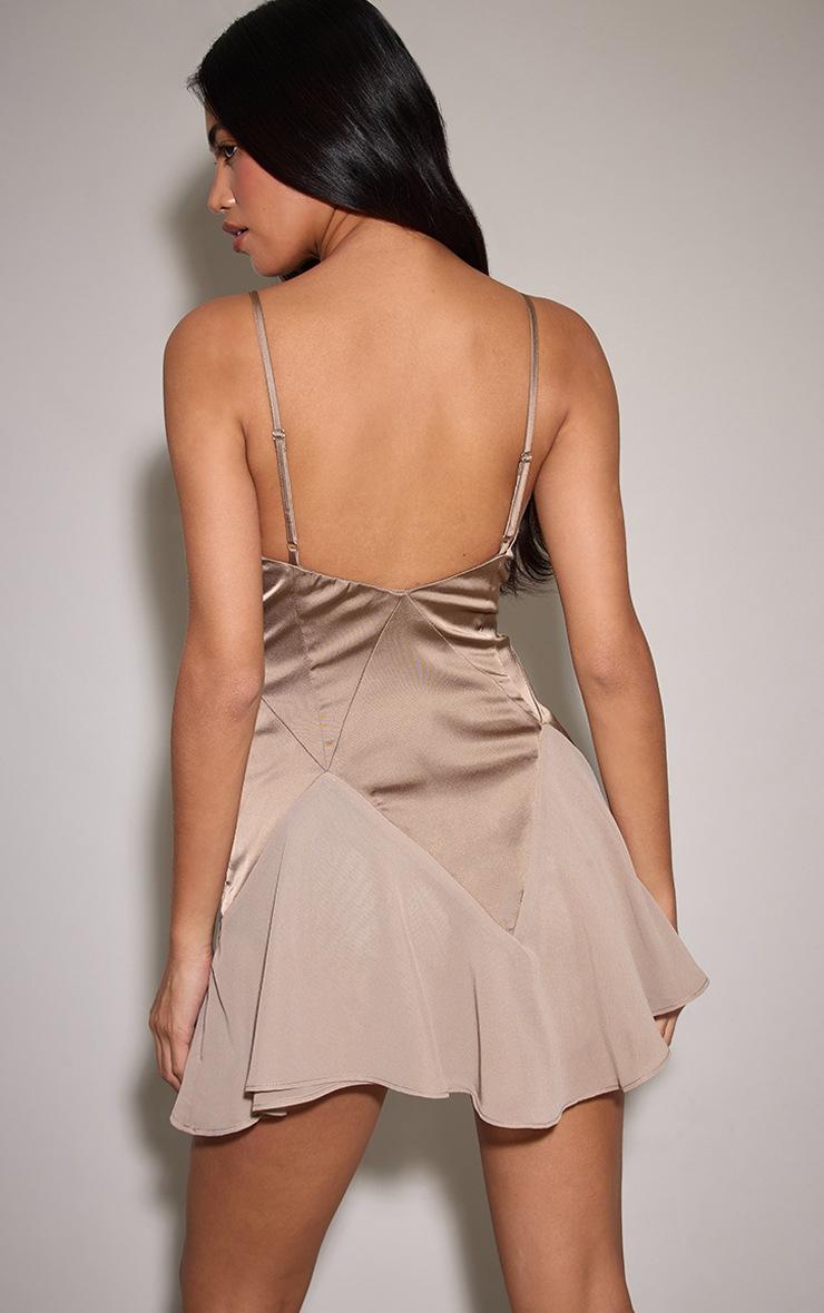 Pretty Little Thing Taupe Satin V Neck Shift Dress