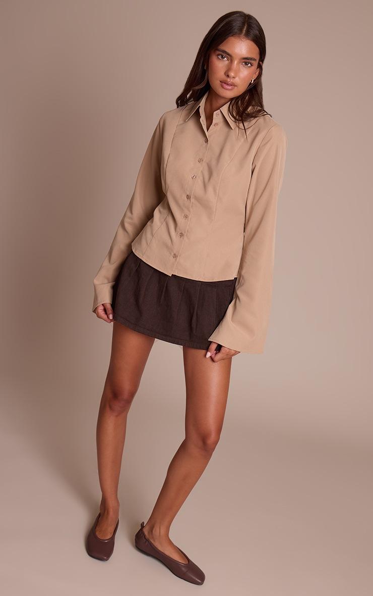 Pretty Little Thing Taupe Seam Detail Fitted Shirt