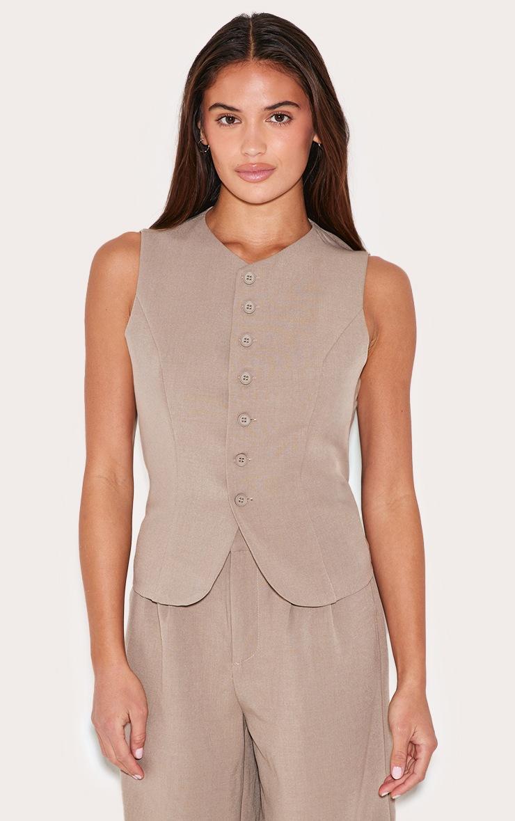 Pretty Little Thing Taupe Tailored Woven Vest