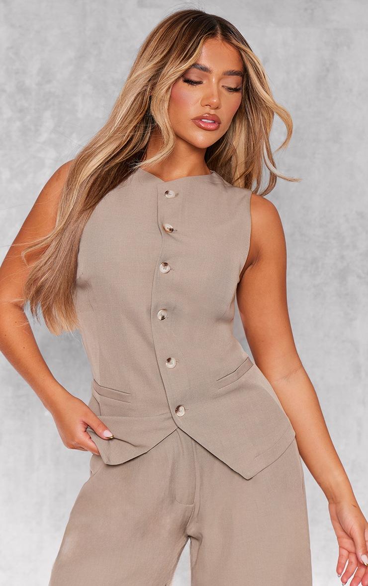 Pretty Little Thing Taupe Woven Tailored Vest
