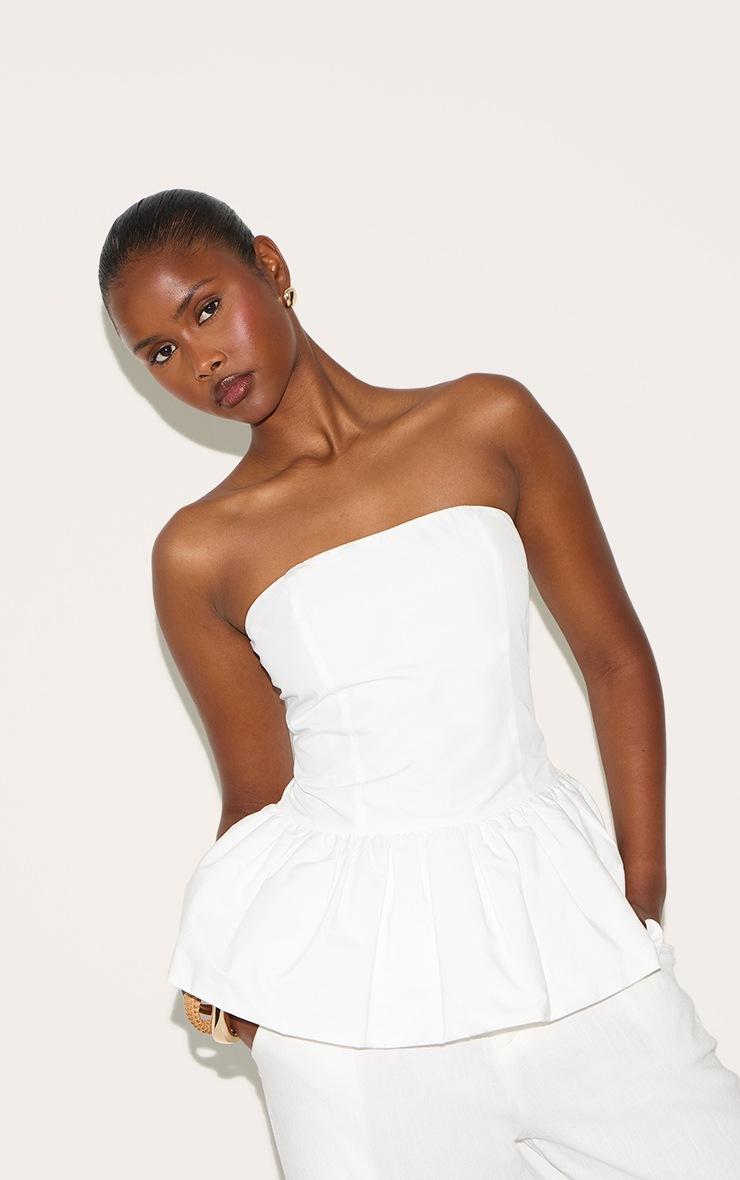 Pretty Little Thing White Bandeau Puff Ball Top