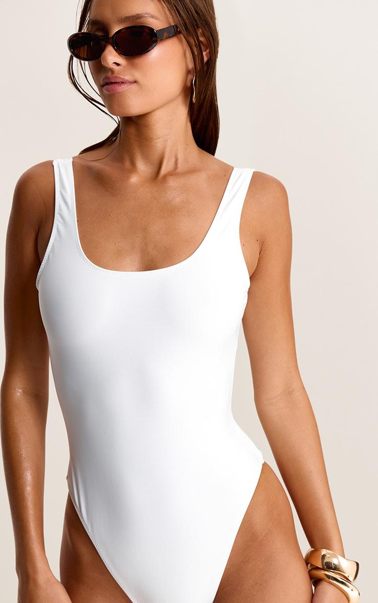 Pretty Little Thing White Basic Scooped Swimsuit