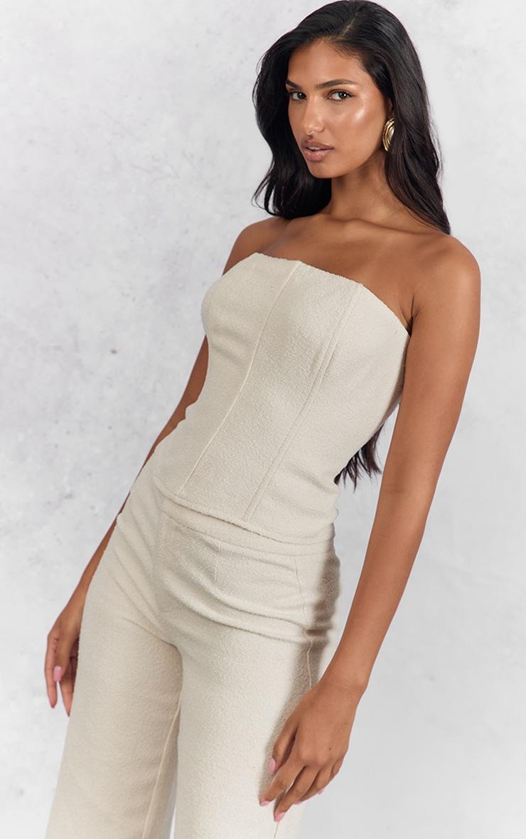 Pretty Little Thing White Boucle Boned Corset
