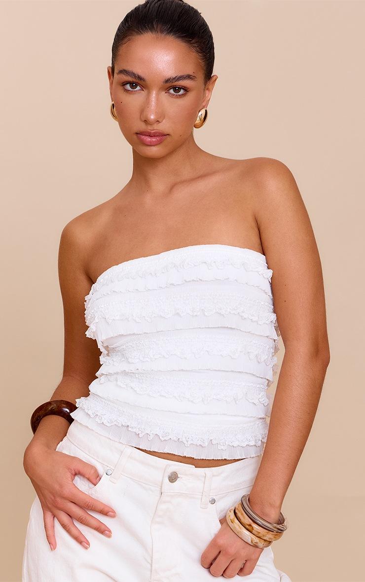 Pretty Little Thing White Frill Detail Bandeau Top