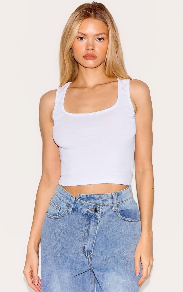 Pretty Little Thing White Rib Scoop Neck Vest