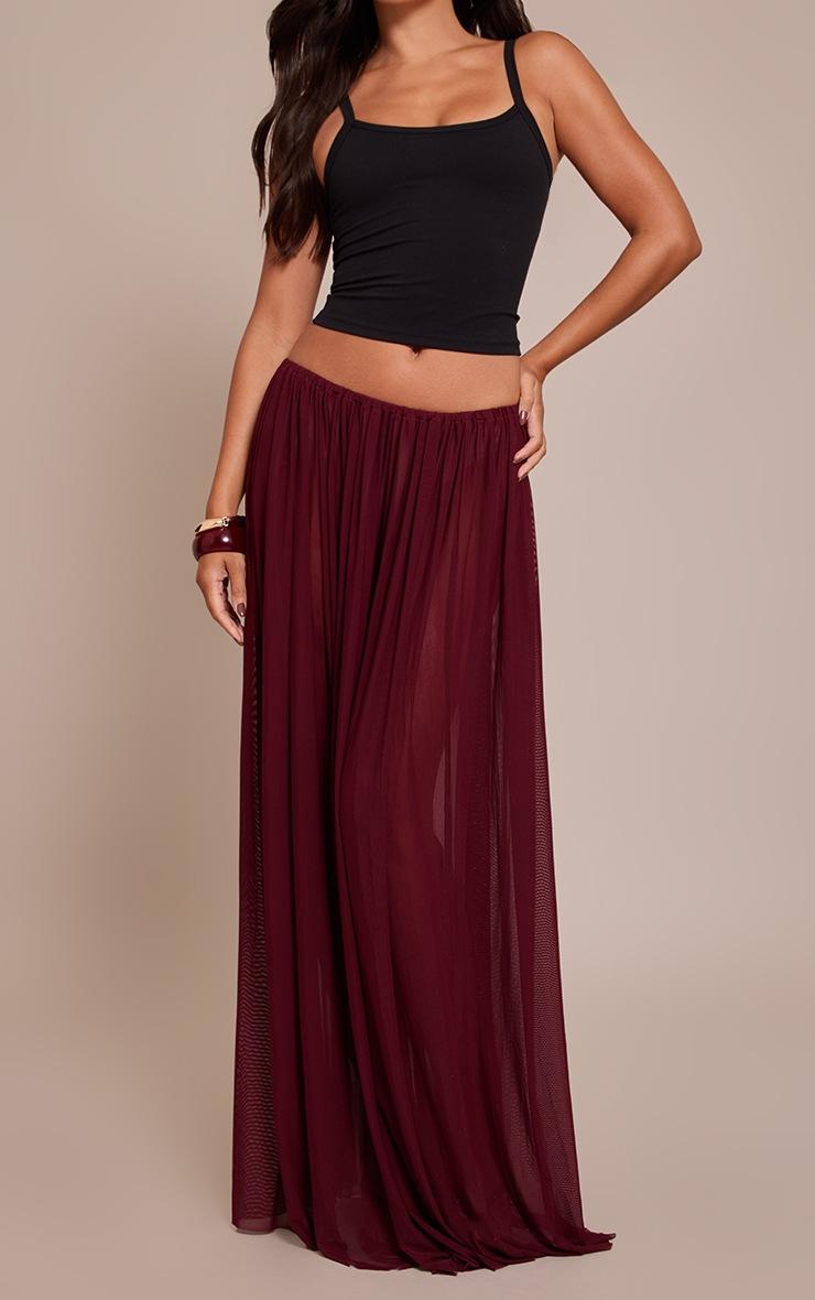 Pretty Little Thing Wine Mesh Drape Maxi Skirt