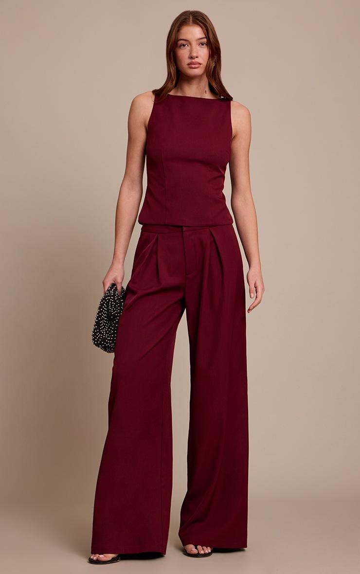 Pretty Little Thing Wine Racer Neck Detail Top