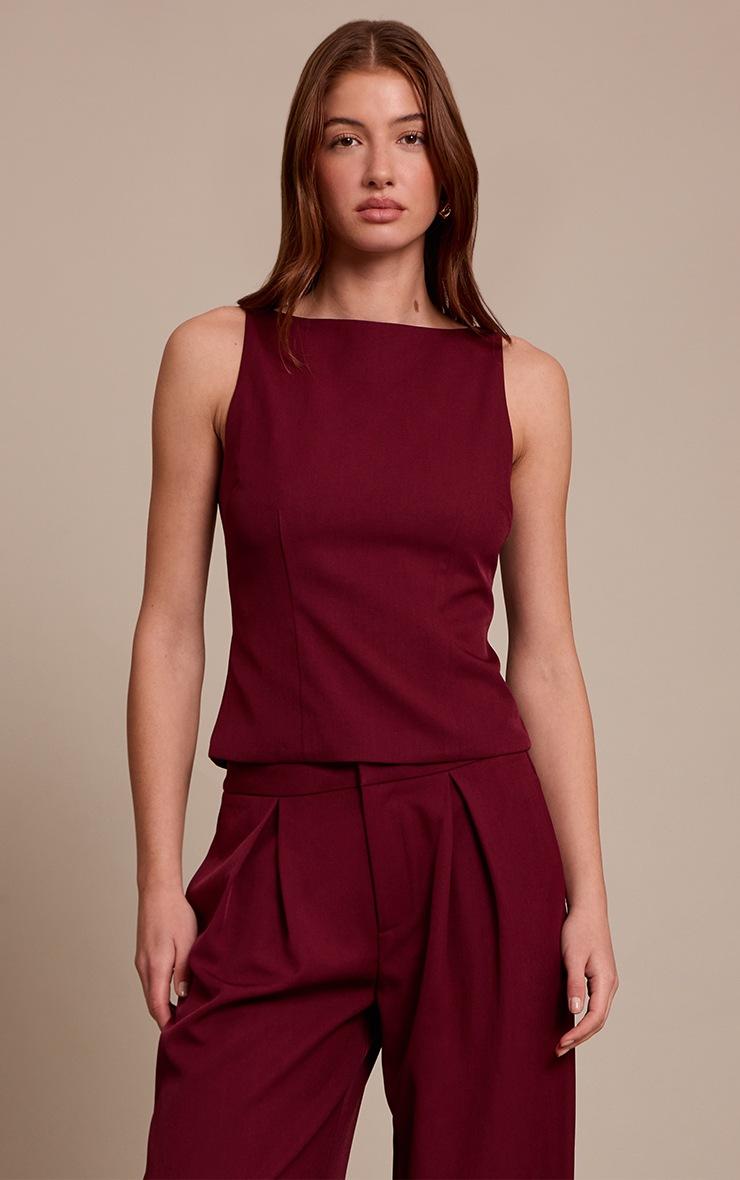 Pretty Little Thing Wine Racer Neck Detail Top