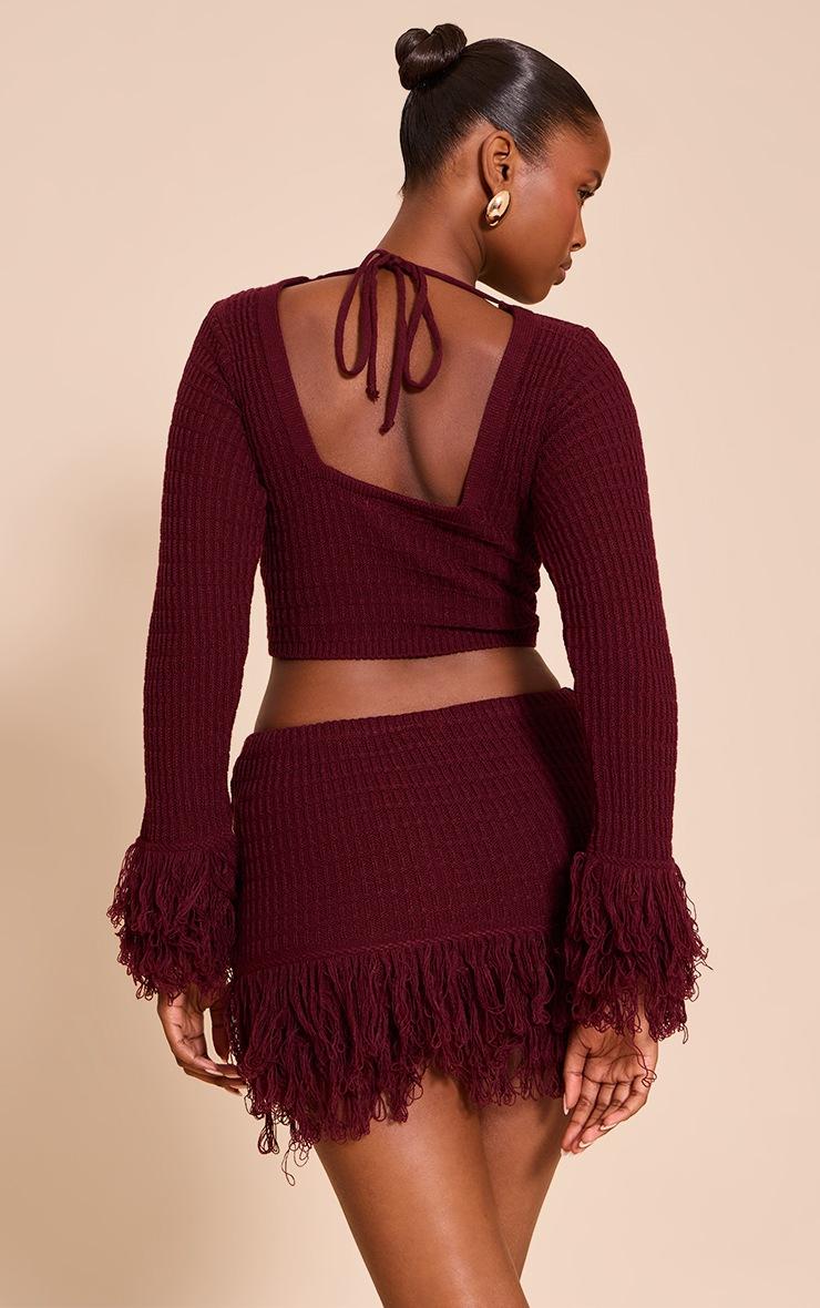 Pretty Little Thing Wine Tassel Cuff Cropped Top